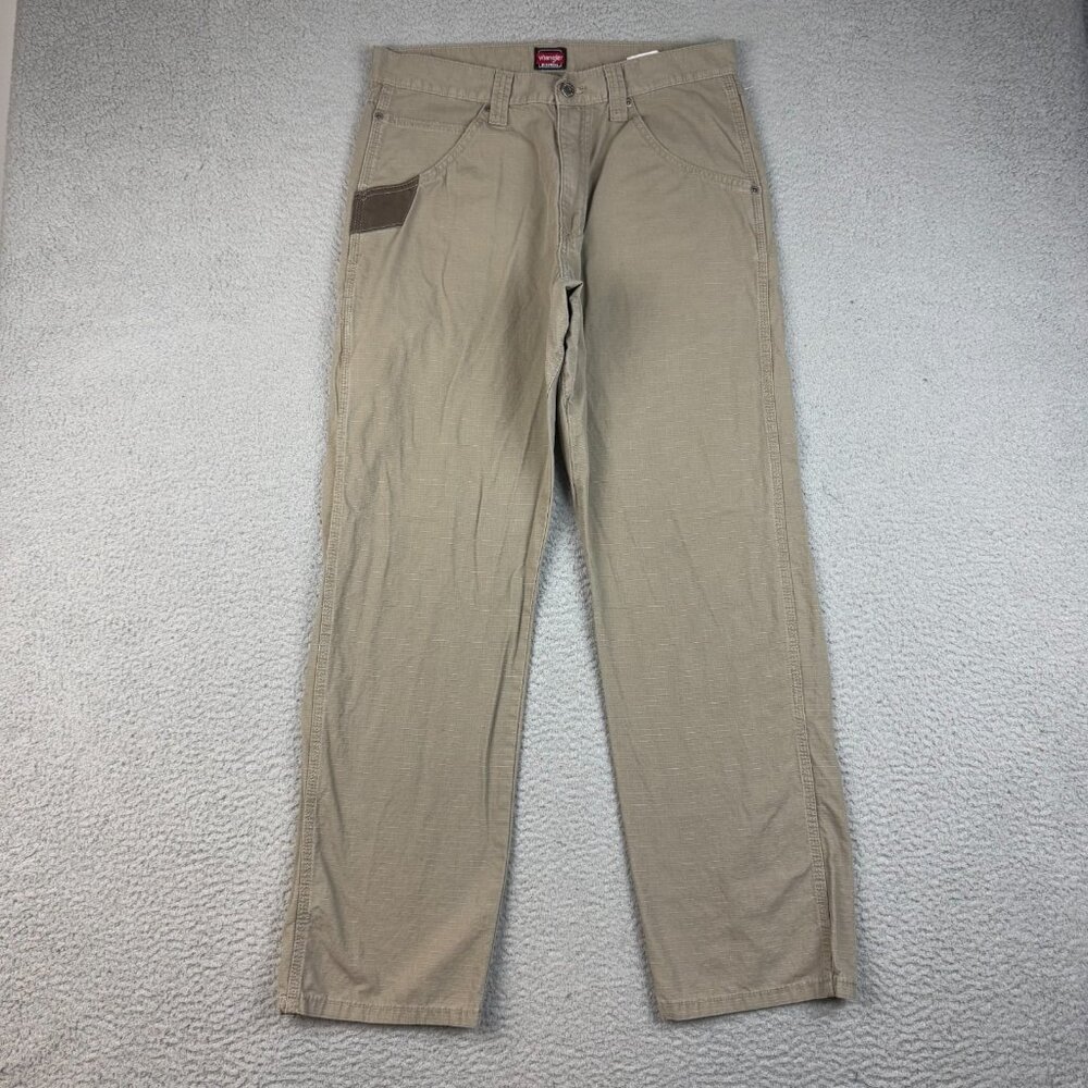 Wrangler Carpenter Cargo Pants Mens 32x30 Tan Ripstop Workwear Riggs Relaxed